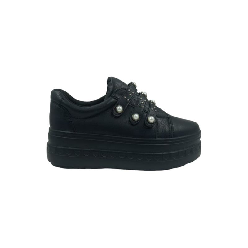 HERIEL - Zapatilla Negra Perlas Mujer