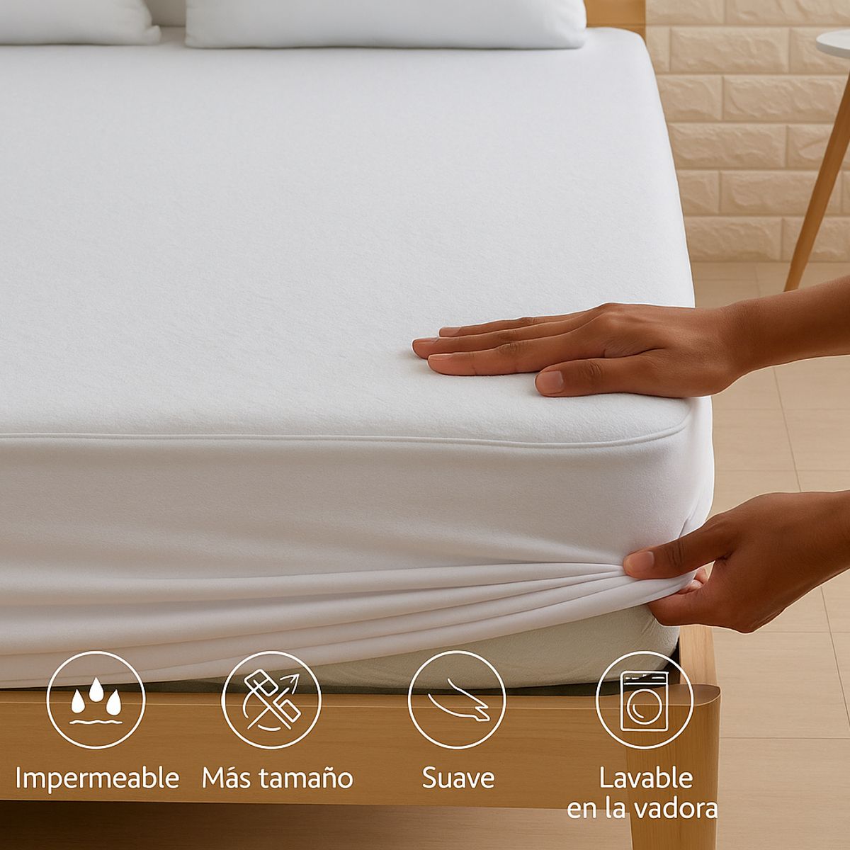 ARMONIA - Cubrecolchon Protector Impermeable 25 Plazas king Blanco