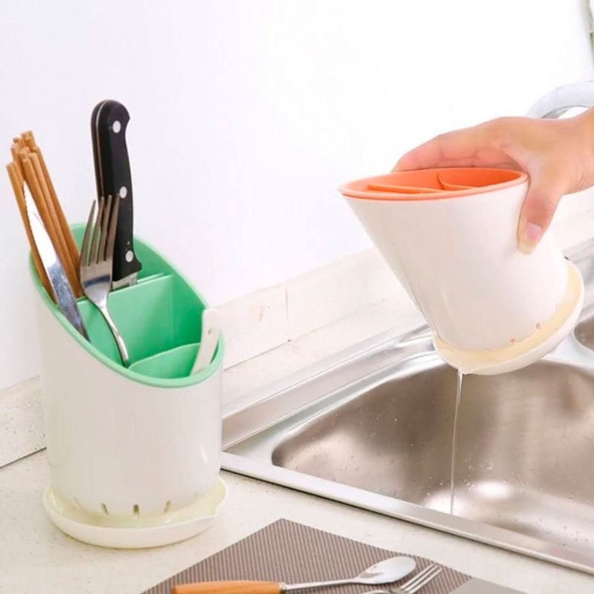 MOVI - Escurridor de Cubiertos Desmontable con Drenaje y Base Antideslizante