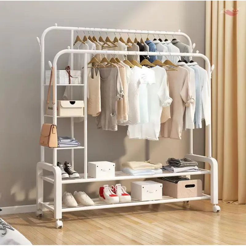 GENERICO - PERCHERO METALICO PARA ROPA COLOR BLANCO DOBLE BARRA CON ZAPATERA