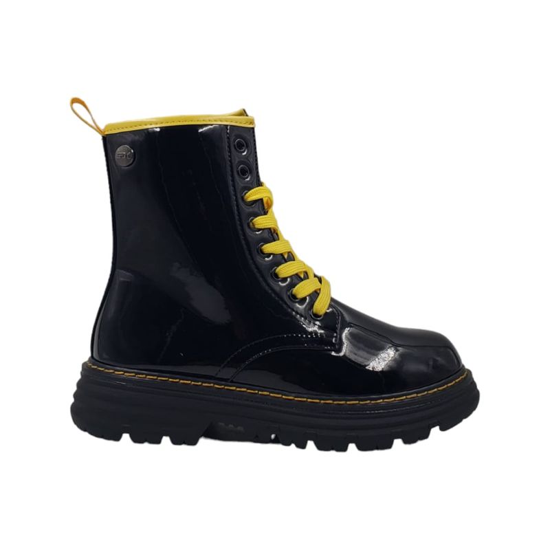 HERIEL - Botín Negro Charol Cordones Multicolor