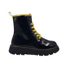 HERIEL - Botín Negro Charol Cordones Multicolor