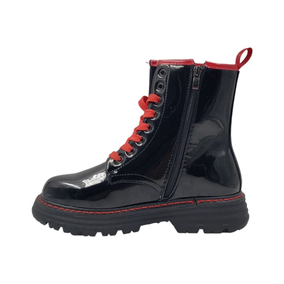 HERIEL - Botín Negro Charol Cordones Multicolor