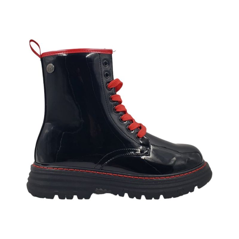 HERIEL - Botín Negro Charol Cordones Multicolor