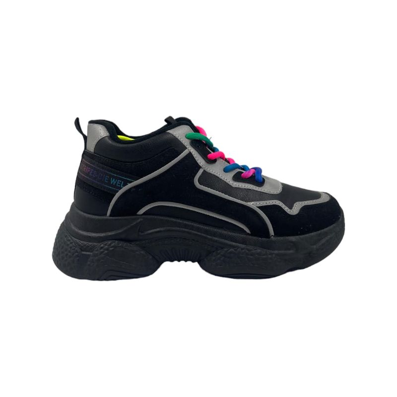HERIEL - Zapatilla Negra Cordones Neón Mujer
