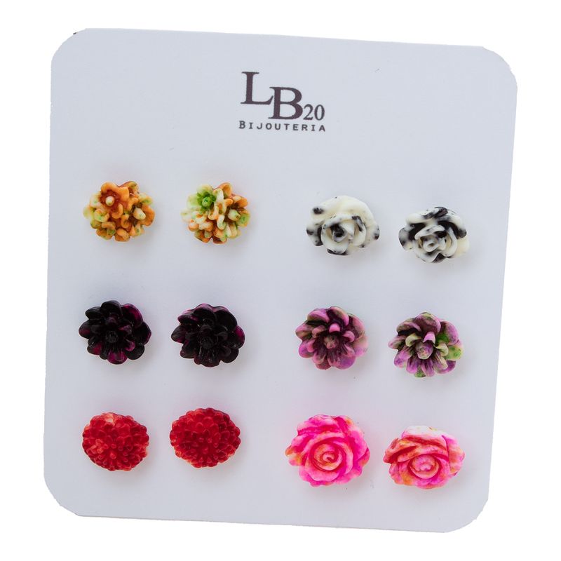 BIJOUTERIA LB20 SPA - Aros flor set de 6 pares Diseño 17 - Multicolor