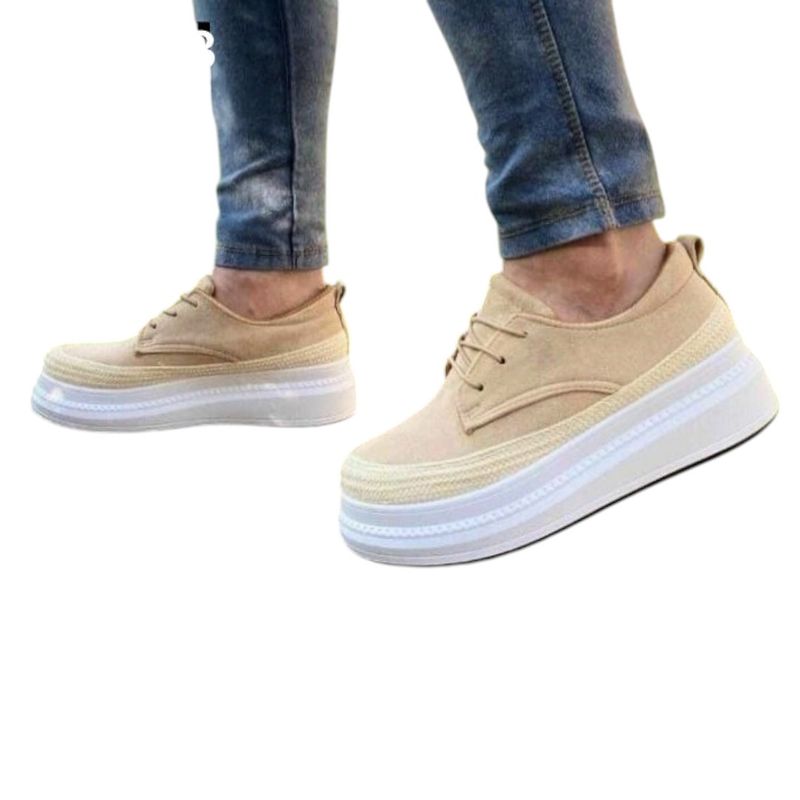 HERIEL - Zapatilla Beige Gamuza Plataforma.