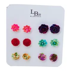 BIJOUTERIA LB20 SPA - Aros flor set de 6 pares Diseño 16 - Multicolor