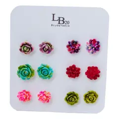 BIJOUTERIA LB20 SPA - Aros flor set de 6 pares Diseño 27 - Multicolor