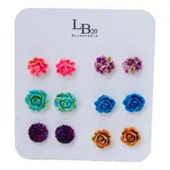 BIJOUTERIA LB20 SPA - Aros flor set de 6 pares Diseño 18 - Multicolor