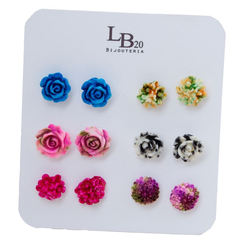 BIJOUTERIA LB20 SPA - Aros flor set de 6 pares Diseño 28 - Multicolor