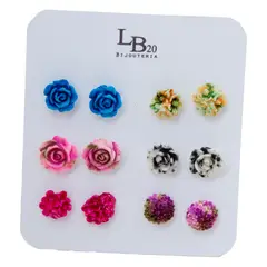 BIJOUTERIA LB20 SPA - Aros flor set de 6 pares Diseño 28 - Multicolor
