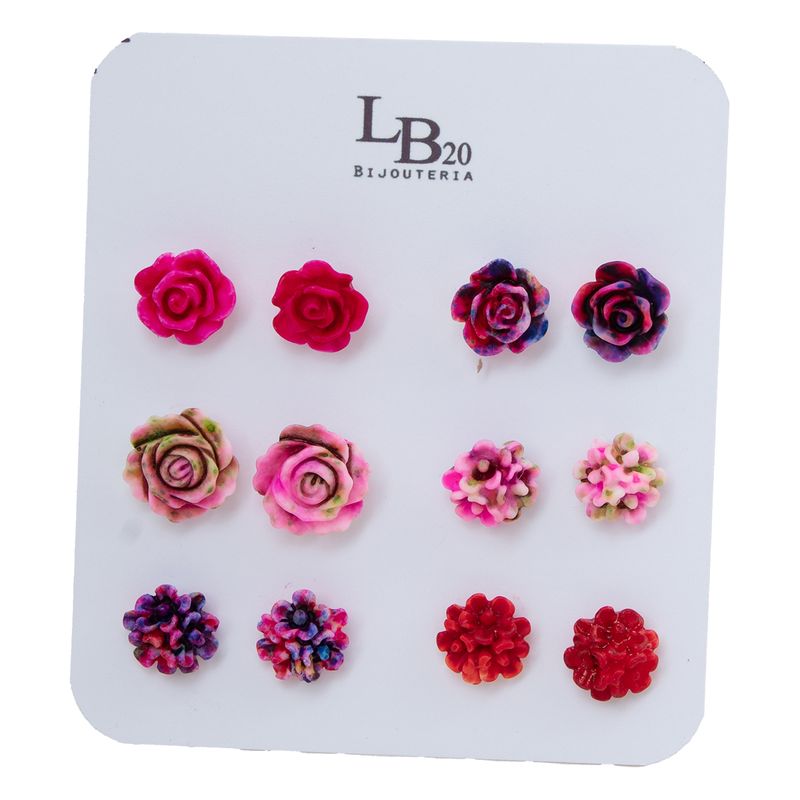 BIJOUTERIA LB20 SPA - Aros flor set de 6 pares Diseño 26 - Multicolor