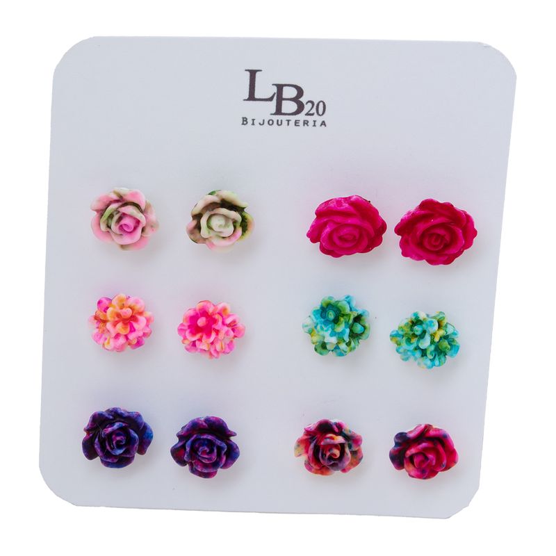 BIJOUTERIA LB20 SPA - Aros flor set de 6 pares Diseño 14 - Multicolor