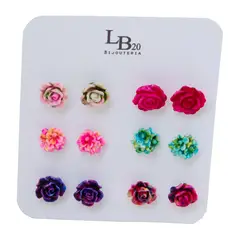 BIJOUTERIA LB20 SPA - Aros flor set de 6 pares Diseño 14 - Multicolor