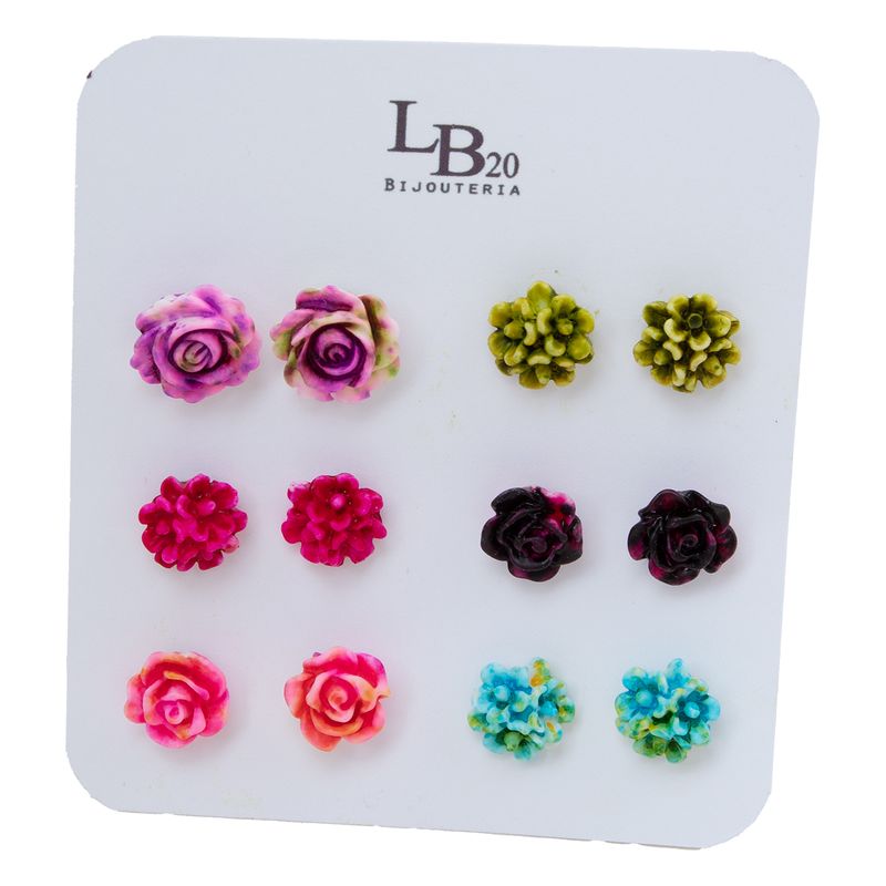 BIJOUTERIA LB20 SPA - Aros flor set de 6 pares Diseño 20 - Multicolor