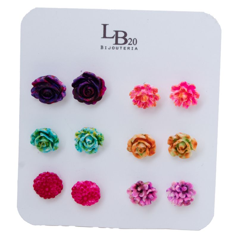 BIJOUTERIA LB20 SPA - Aros flor set de 6 pares Diseño 19 - Multicolor