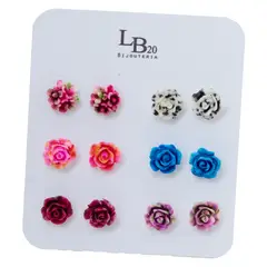 BIJOUTERIA LB20 SPA - Aros flor set de 6 pares Diseño 25 - Multicolor