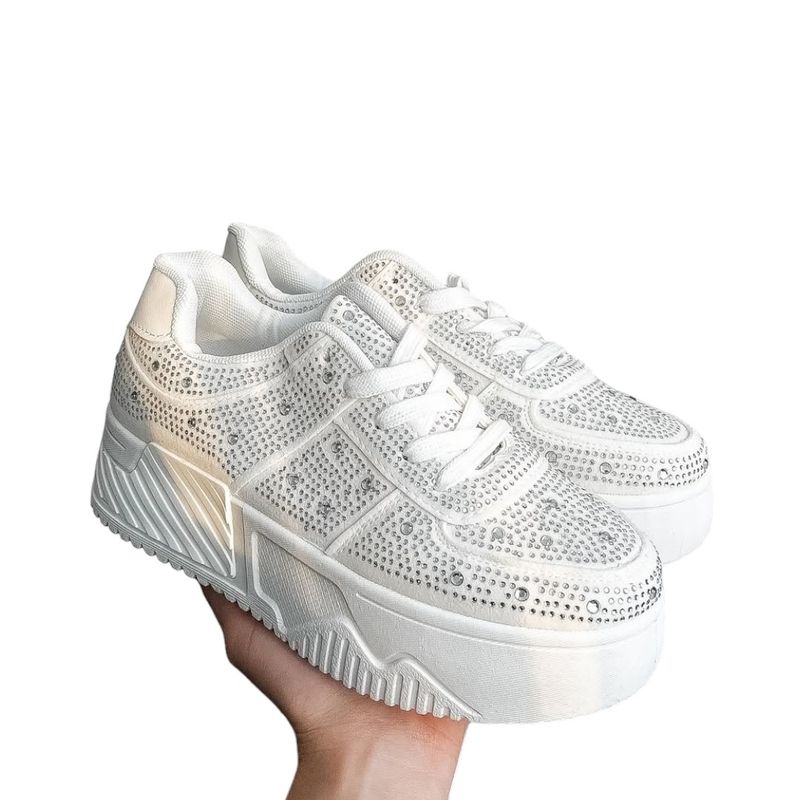 HERIEL - Zapatilla Blanca Brillos Plataforma Mujer