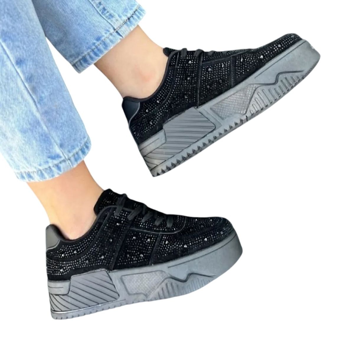 HERIEL - Zapatilla Negra Brillos Plataforma Mujer