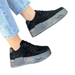 HERIEL - Zapatilla Negra Brillos Plataforma Mujer