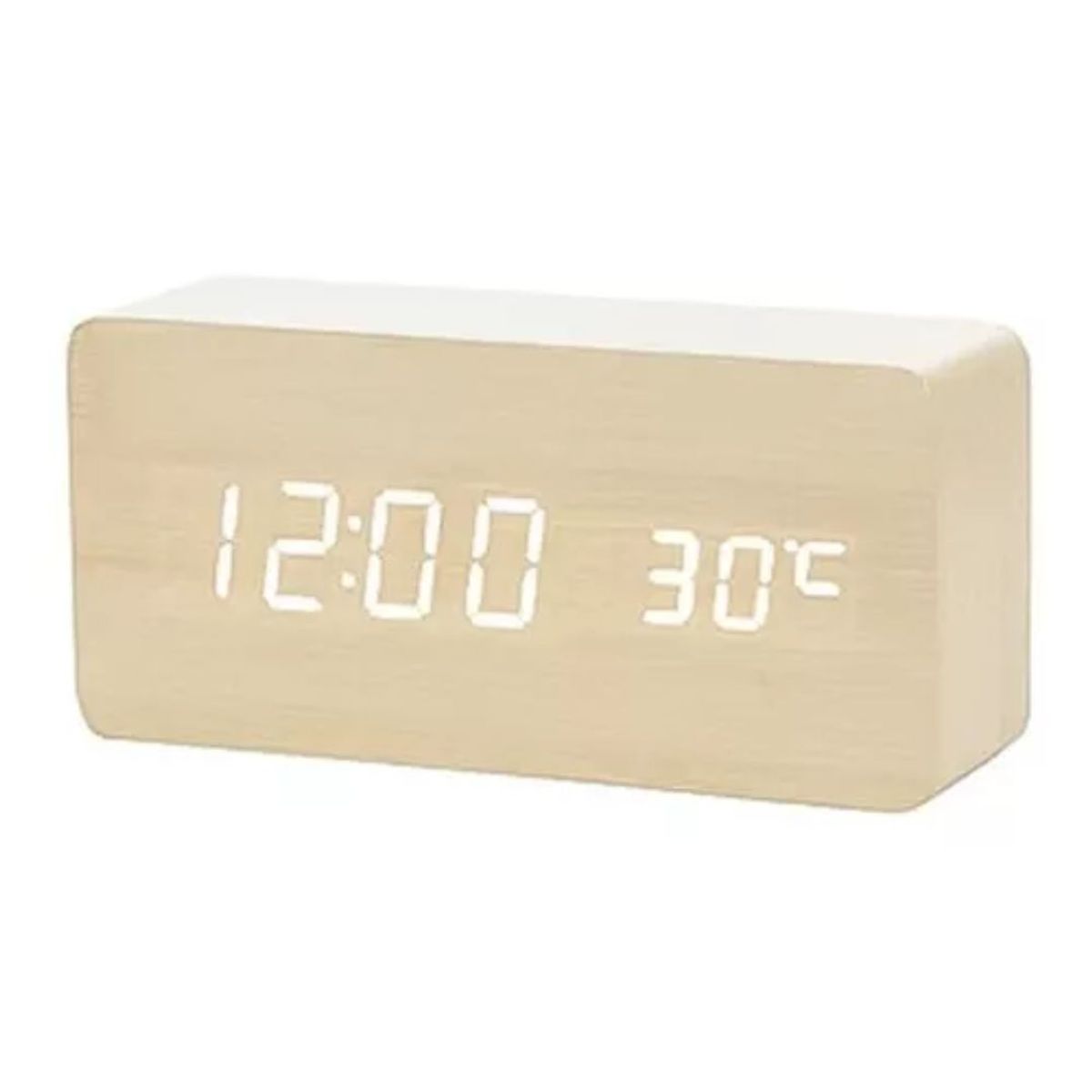 GENERICO - Reloj Despertador Digital De Madera Luz Lcd Pilas Y Usb Marron Claro