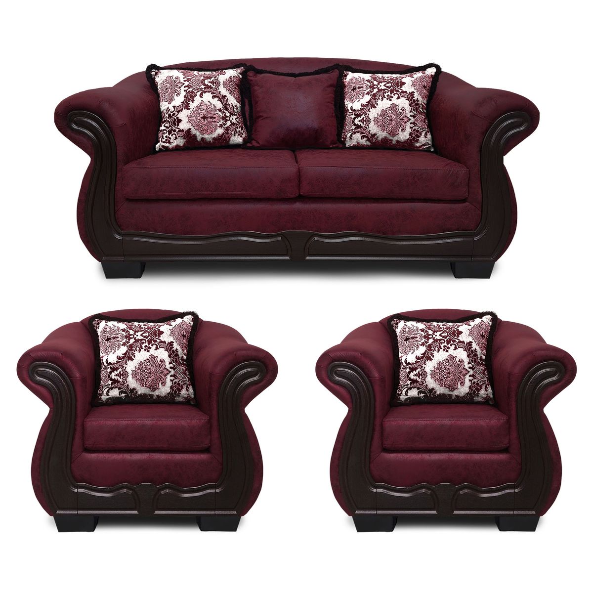 AMERICA DECORA - Living Con Resorte Estructural Búfalo 5 Cuerpos 3+1+1 Envejecido