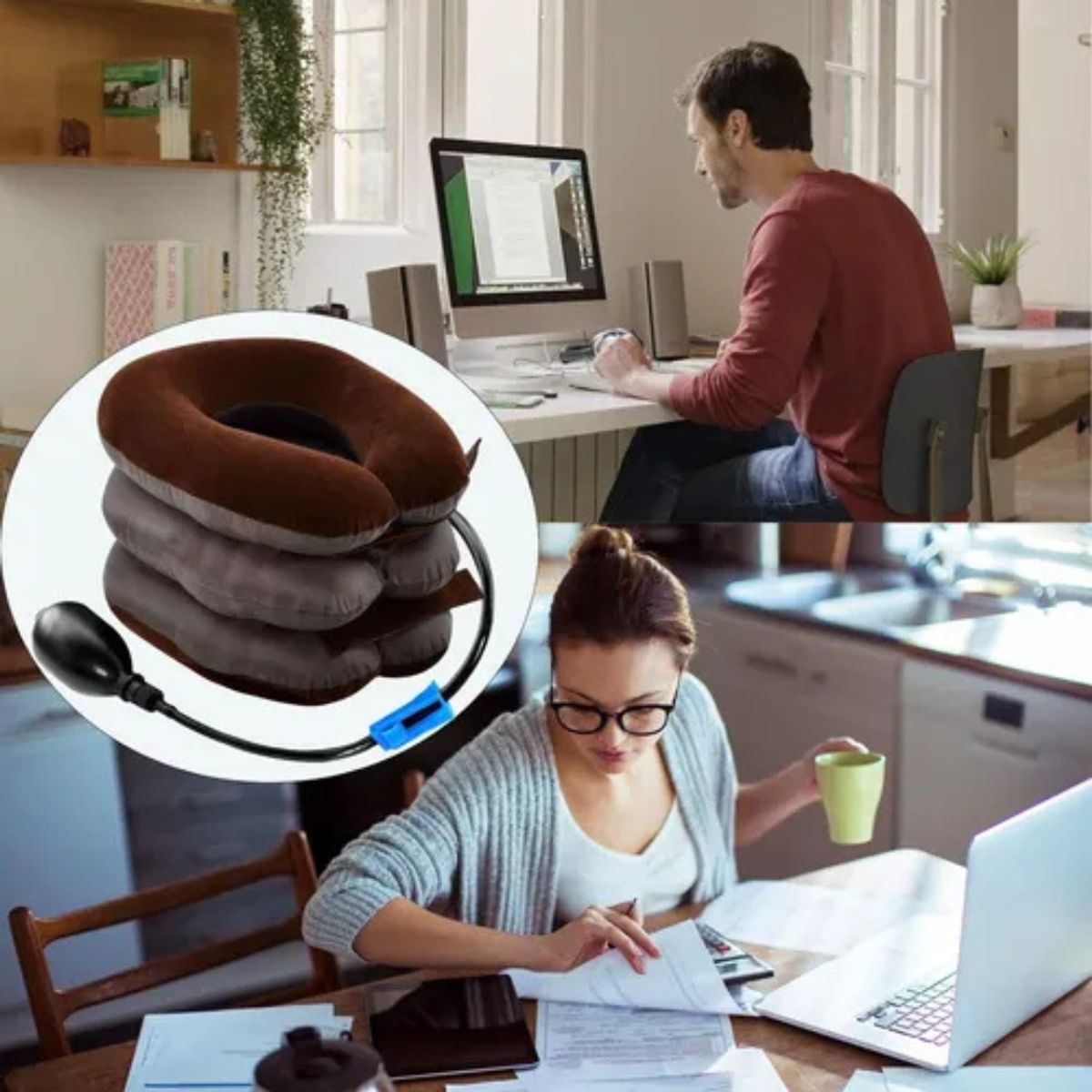 MOVI - Cuello Ortopédico Inflable Alivia Tensión Muscular Y Contracturas.-