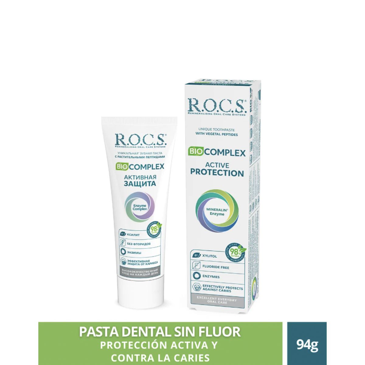 ROCS - Pasta Dental Sin Fluor Rocs Biocomplex 94g Protección Activa