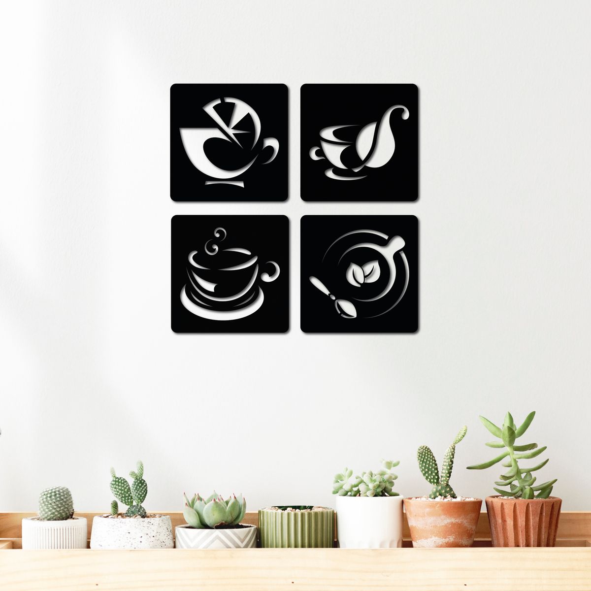 ELAB PROPIA - Set 4 Cuadros Cocina 20x20cm C/u - Madera Fun Republic