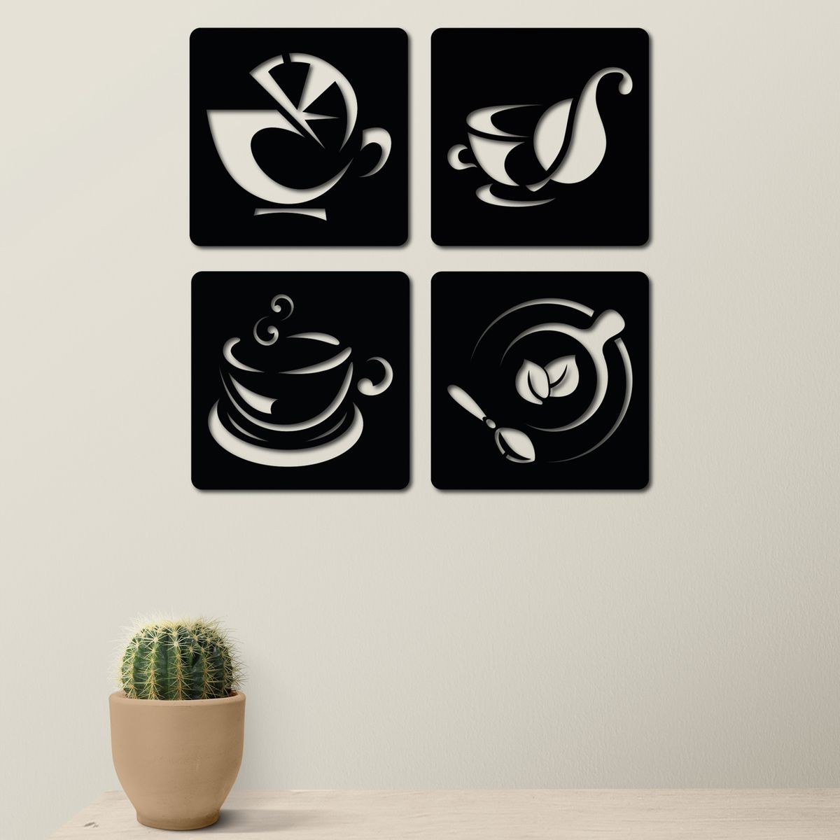 ELAB PROPIA - Set 4 Cuadros Cocina 20x20cm C/u - Madera Fun Republic