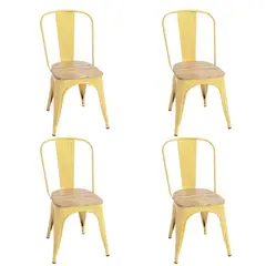 CORI CORI - Pack 4 Sillas Tolix Amarilla (Asiento de Madera)