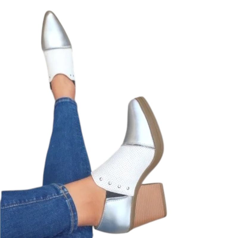 HERIEL - Botín Blanco Plateado Taco Mujer.