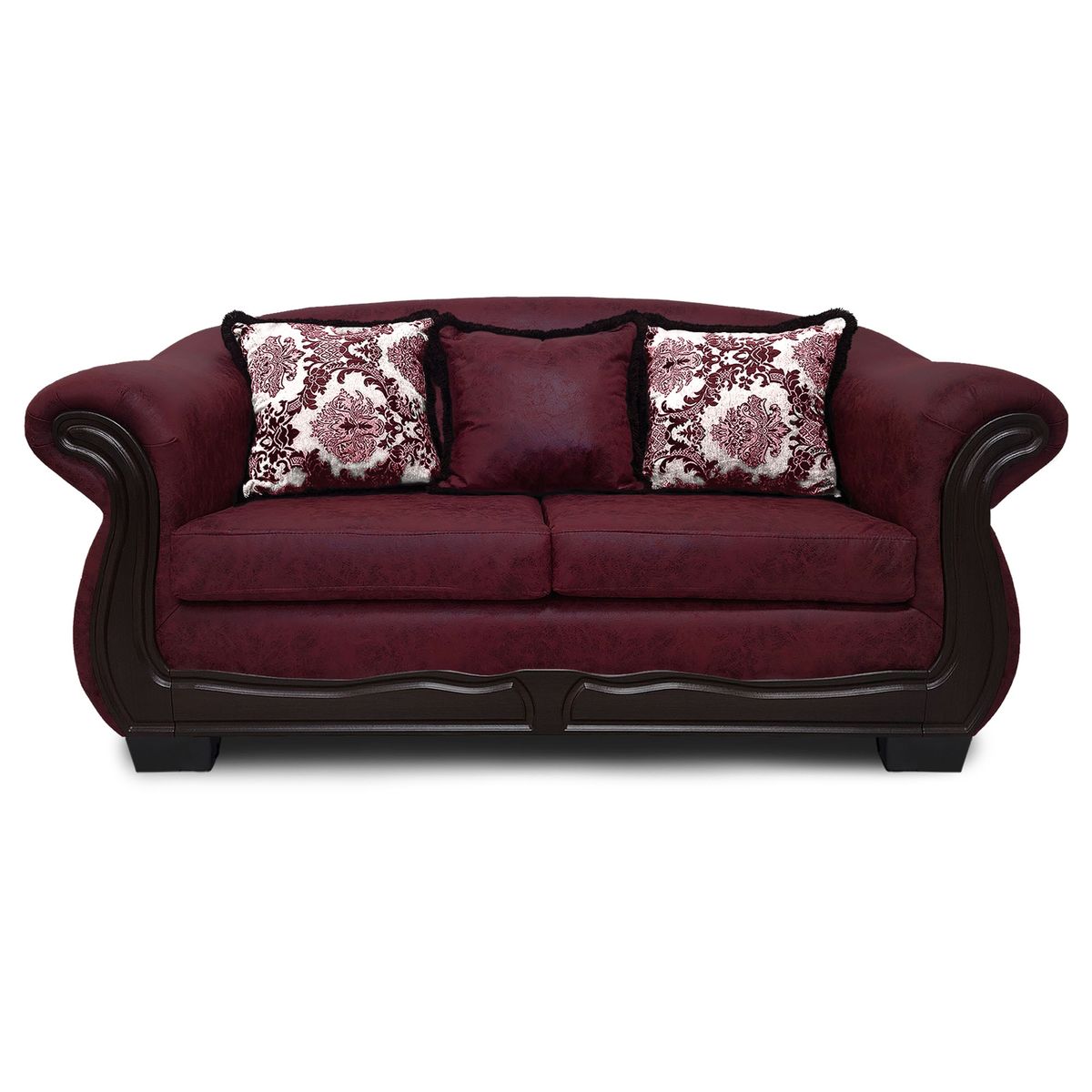 AMERICA DECORA - Sofá Con Resorte Estructural 3 Cuerpos Búfalo Envejecido Burdeo.