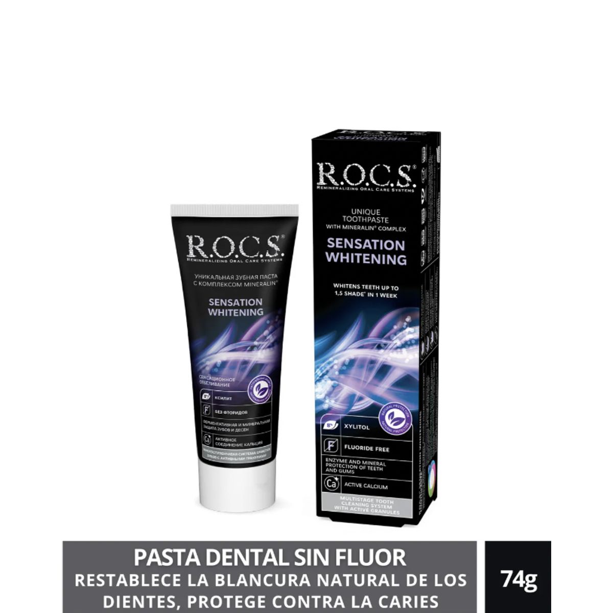 ROCS - Pasta Dental Blanqueadora Rocs Sensation Whitening Sin Fluor 74g