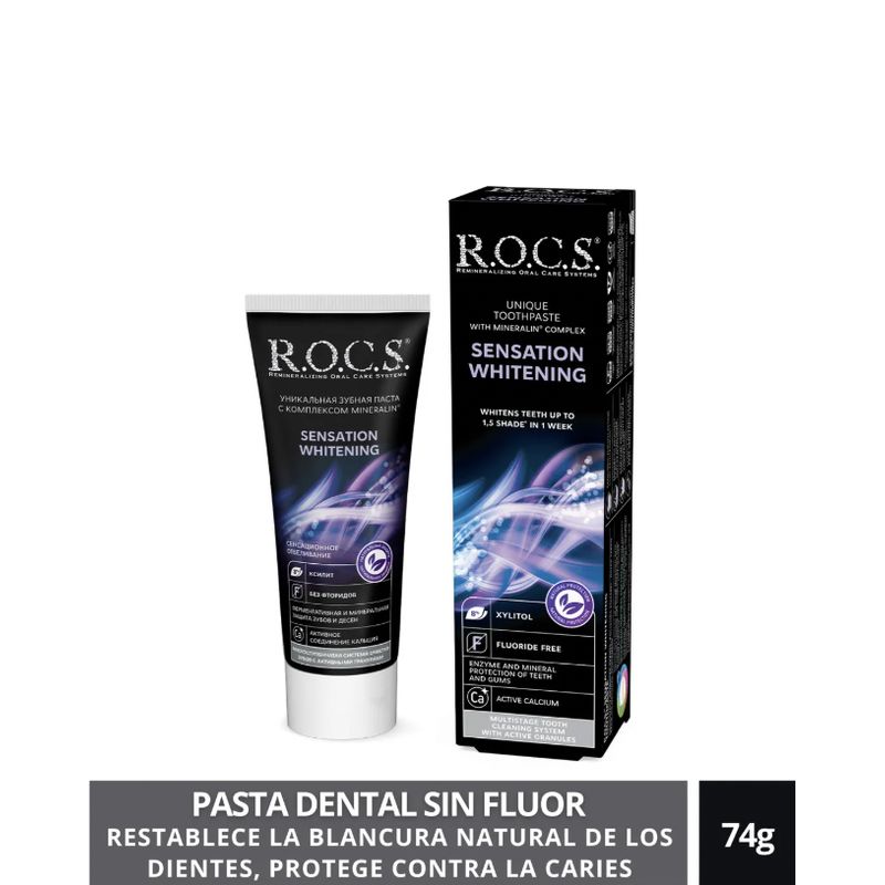 ROCS - Pasta Dental Blanqueadora Rocs Sensation Whitening Sin Fluor 74g
