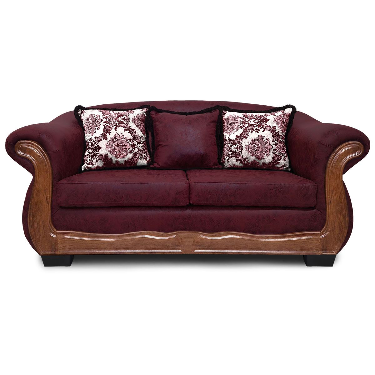 AMERICA DECORA - Sofá Con Resorte Estructural 3 Cuerpos Búfalo Envejecido Burdeo X.