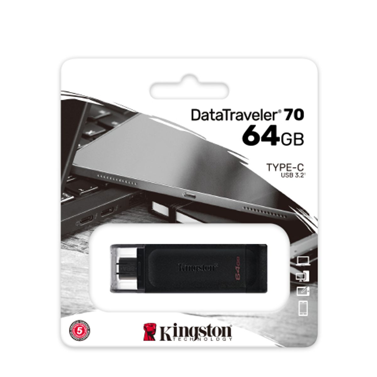 KINGSTON - Pendrive 64 GB - Kingston DataTraveler 70 - USB-C  (DT70/64GB)