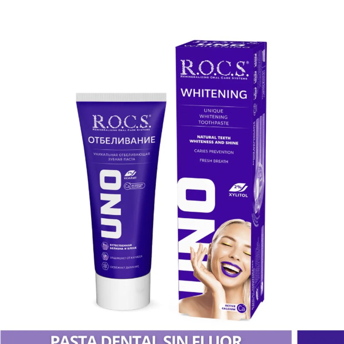 ROCS - Pasta Dental Blanqueadora Rocs Uno Whitening 74g Sin Fluor