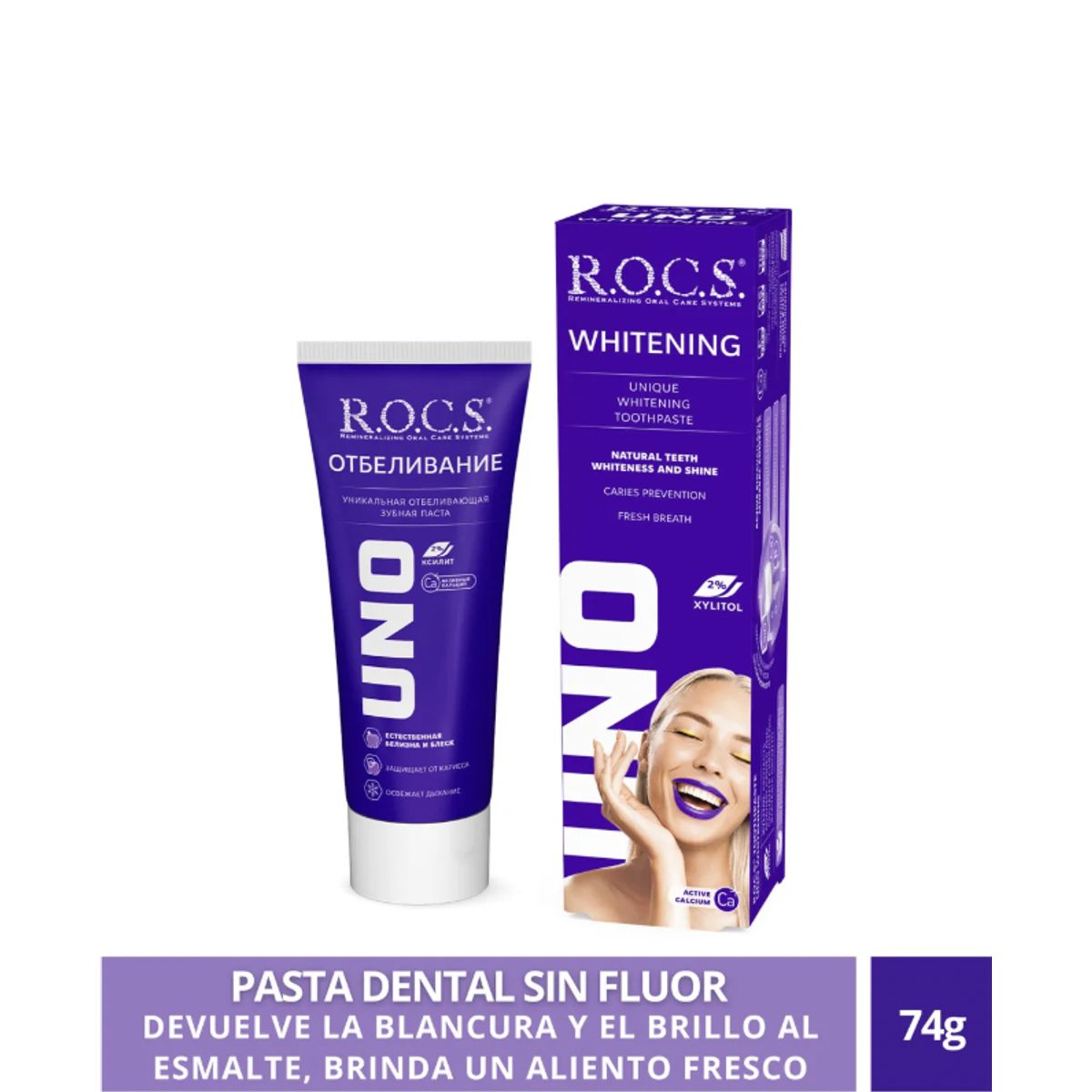 ROCS - Pasta Dental Blanqueadora Rocs Uno Whitening 74g Sin Fluor