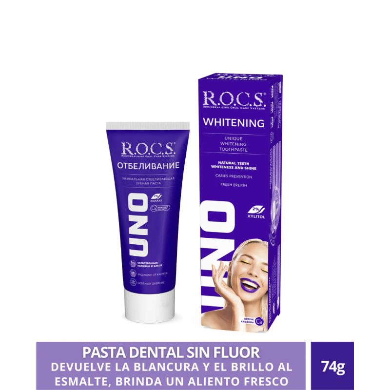 ROCS - Pasta Dental Blanqueadora Rocs Uno Whitening 74g Sin Fluor.-