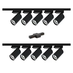 MEGABRIGHT - Lámpara 10 Focos Negros Luz Neutra con 2 Riel de 1 mt más Unión
