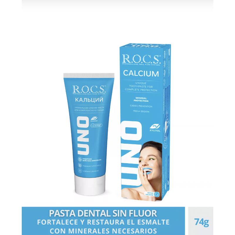 ROCS - Pasta Dental Anti Caries Rocs Uno Calcium 74g Sin Fluor