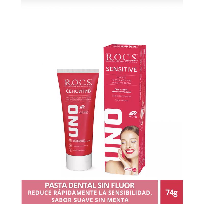 ROCS - Pasta Dental Sin Menta Rocs Uno Sensitive 74g Sin Fluor