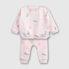 COLLOKY - Conjunto Polerón + Pantalon Rosado con Estampa de Conejos