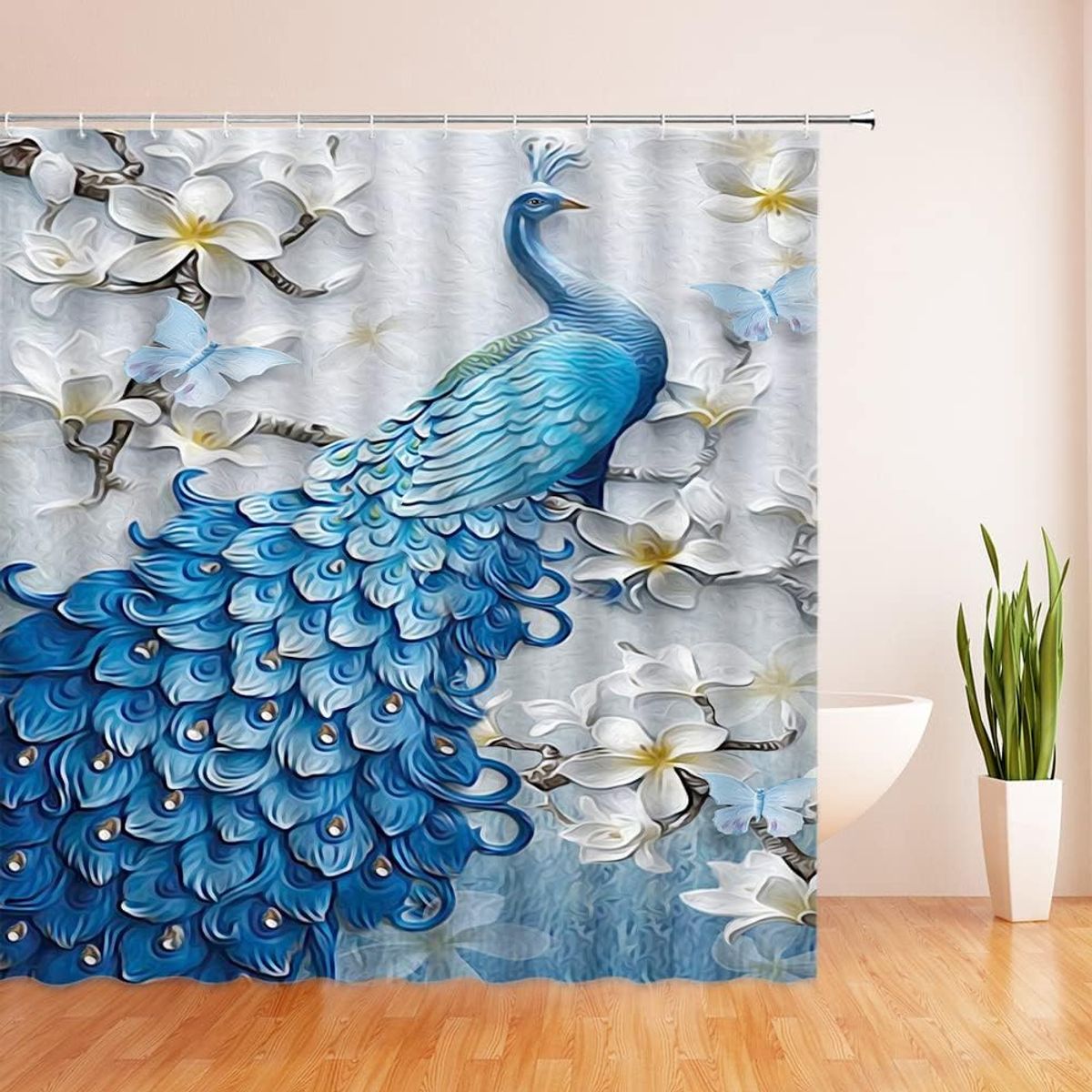 GENERICO - SET DE BAÑO IMPERMEABLE 4 PIEZAS CON DISEÑO PAVO REAL TF