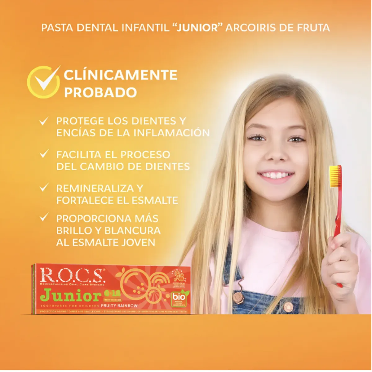 ROCS - Pasta Dental Rocs Junior Fruity Rainbow 74g Sin Fluor