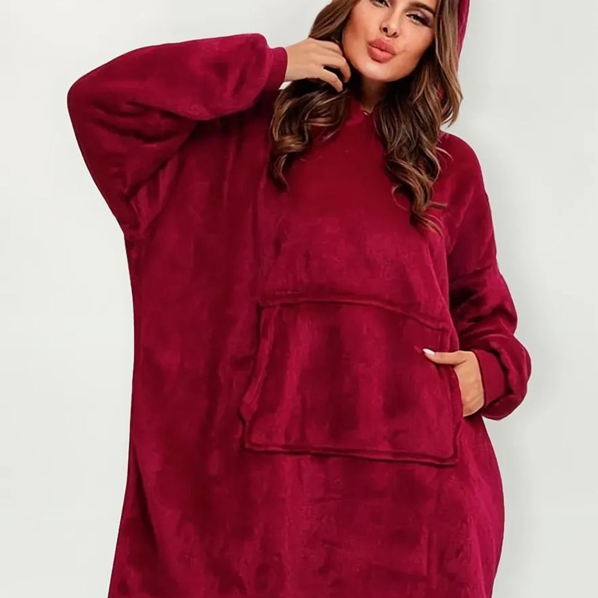 MOVI - Poleron Sherpa Adulto con Capucha Rojo unisex