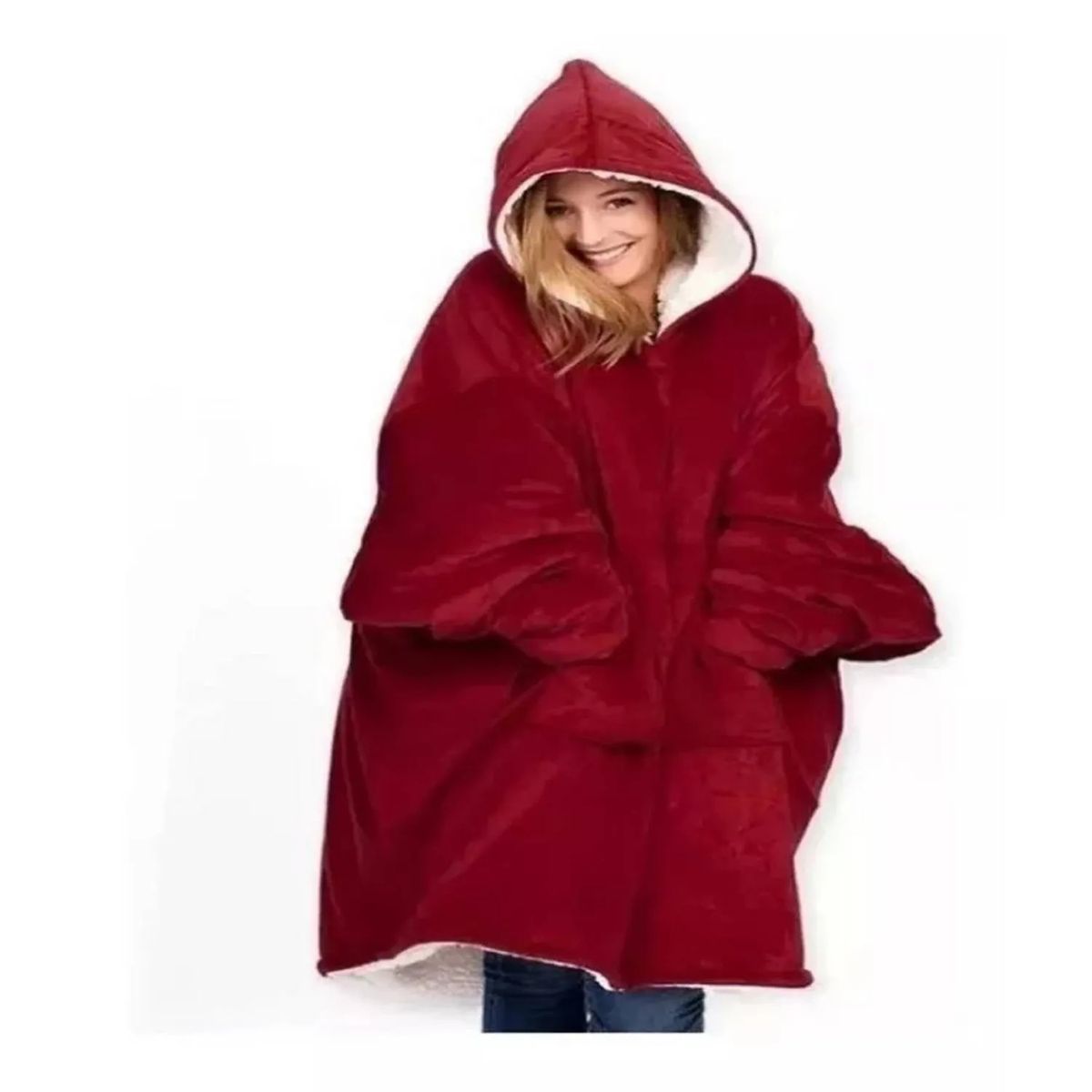 MOVI - Poleron Sherpa Adulto con Capucha Rojo unisex