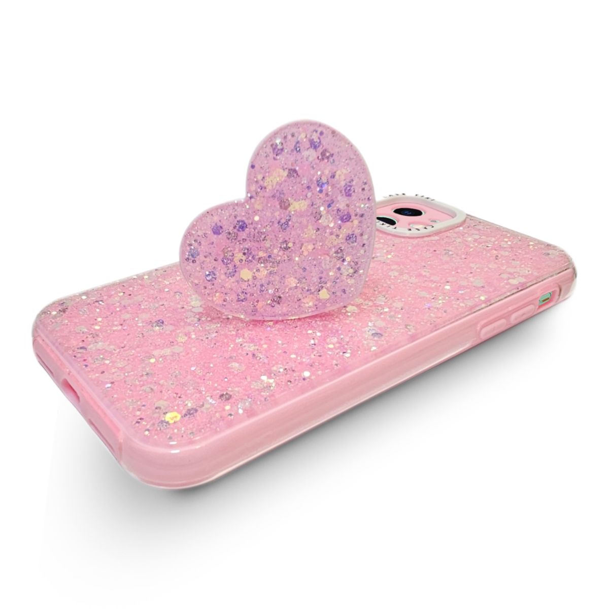 GENERICO - CARCASA PARA IPHONE 11 GLITTER CON POP SOCKET COLOR ROSA